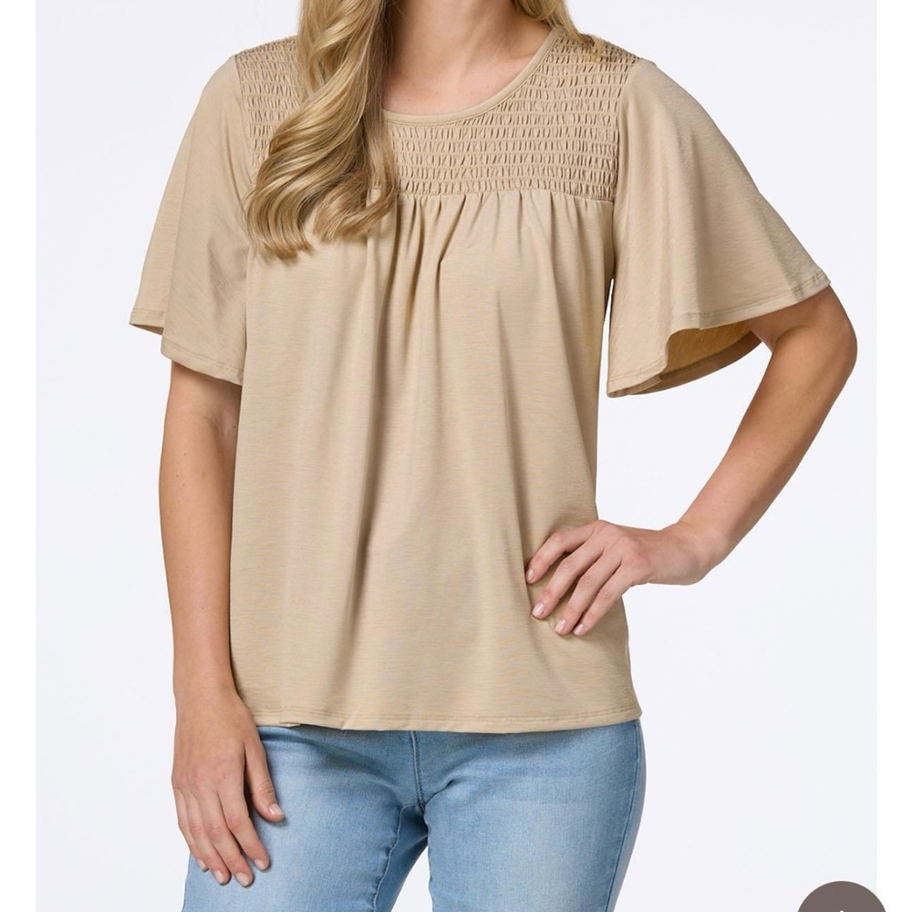 Smocked flutter sleeve top
